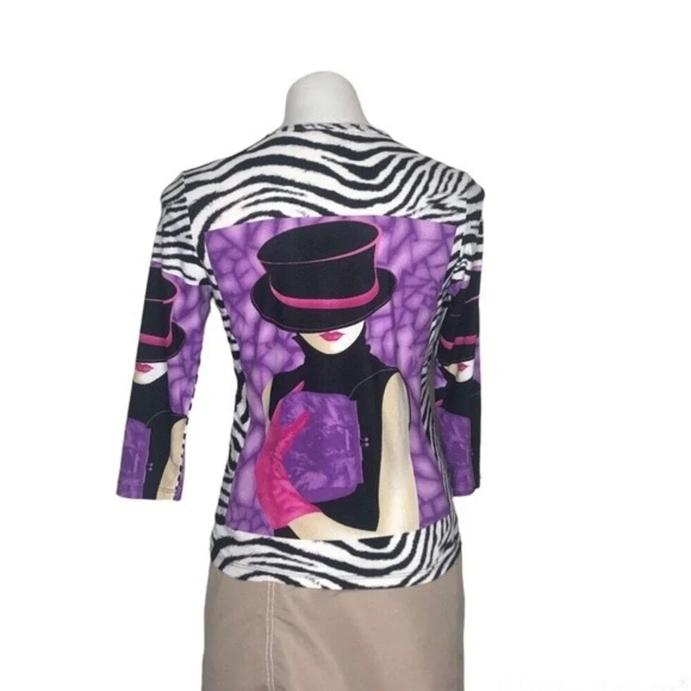 PETER NYGARD Petites Stretch Mixed Print Top Animal Print Womans Size Small - Picture 2 of 8